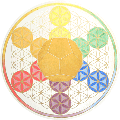 Dodekaeder: gold in Regenbogen-Strahlen, 50 cm, 2011 