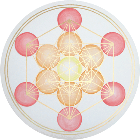 Metatrons Würfel auf Frucht des Lebens, rot-orange-gelb, 50 cm, 2012